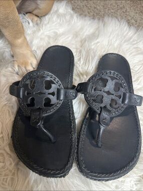 Tory Burch Black Leather Millers Thong Sandals